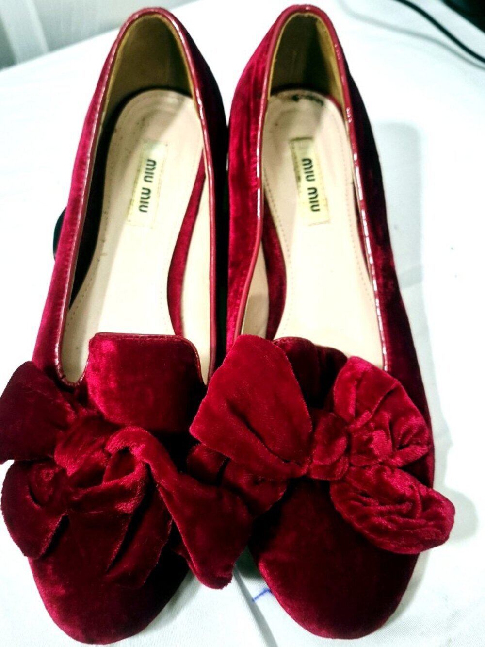 Miu Miu Red Velvet Bow Flats – 38 (US 7.5)